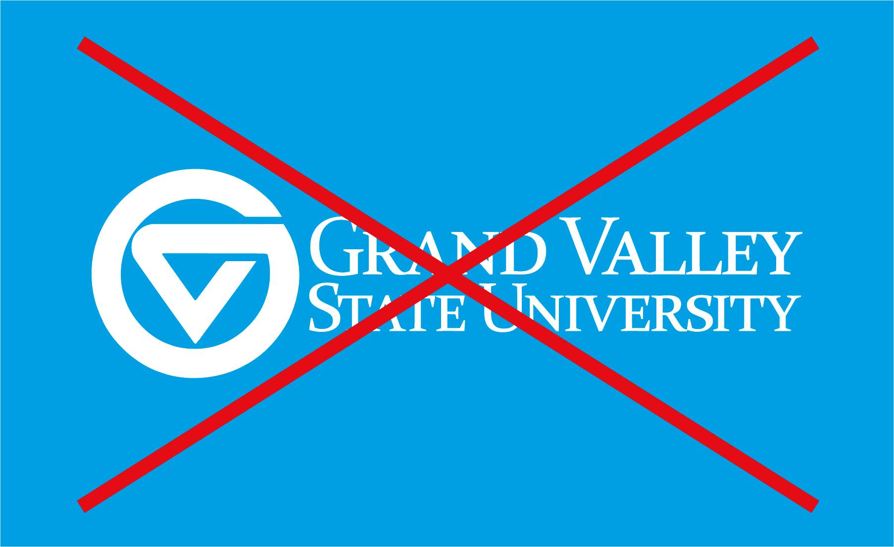 The circle-G logomark next to the words "Grand Valley State University" in a font that looks similar to the logotype artwork. A red X overlays the image.